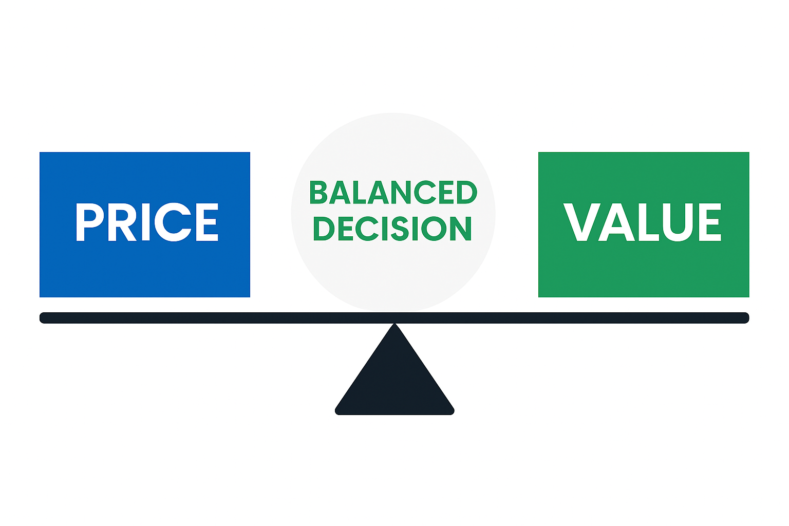 A simple diagram showing “Price” on one side, “Value” on the other, with “Balanced Decision” in the center.